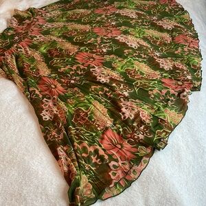 Lovely Coldwater Creek Floral Garden Coral and Green Drop Waist Skirt